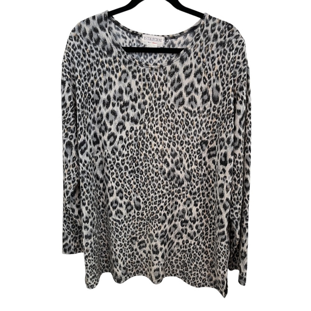 LS Collections by Suau Plus Size Long Sleeve Sparkle Animal Print Top Size 2X